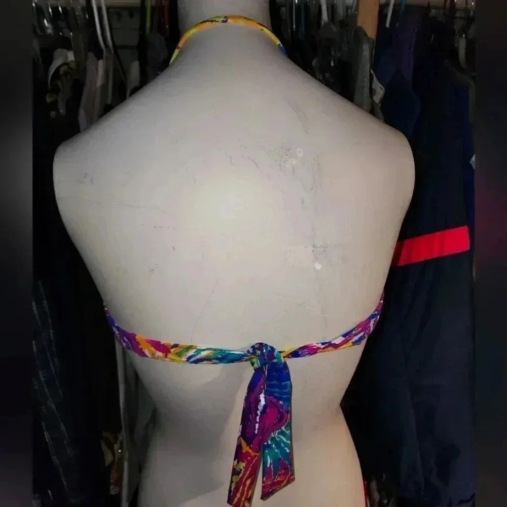 Trina Turk Tropical Bikini Top Swimwear Swimsuit Halter Neck Tie Back 6 or S M - Picture 3 of 6
